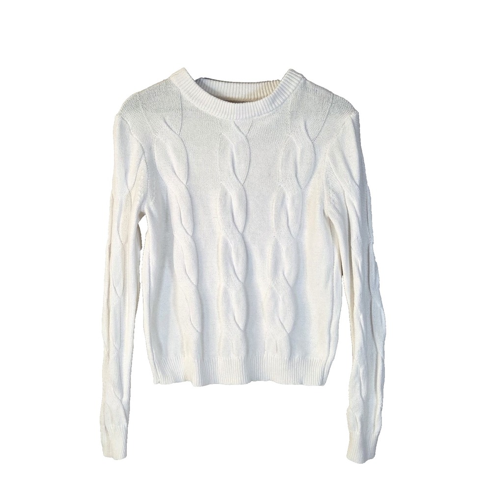 J.Crew Factory White Cable Knit Crewneck Cotton Sweater Size S